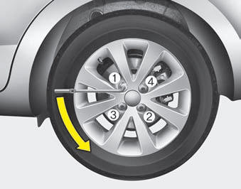 6. Loosen the wheel lug nuts counterclockwise one turn each, but do not remove